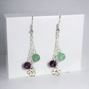 Sterling Silver Triple Strand Gemstone Flower Earrings